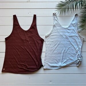 ATHLETA Striped Sheer-Line Performance Tank Tops Bundle of 2 XL Blue & Burgundy
